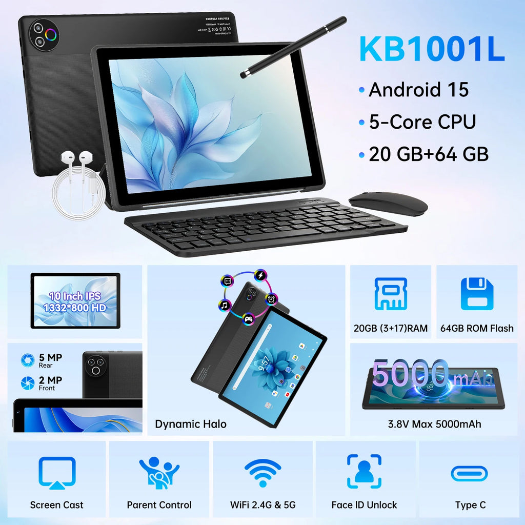 Android 10.1 Inch 20GB RAM 64GB ROM 5-core Dual Camera Tablet