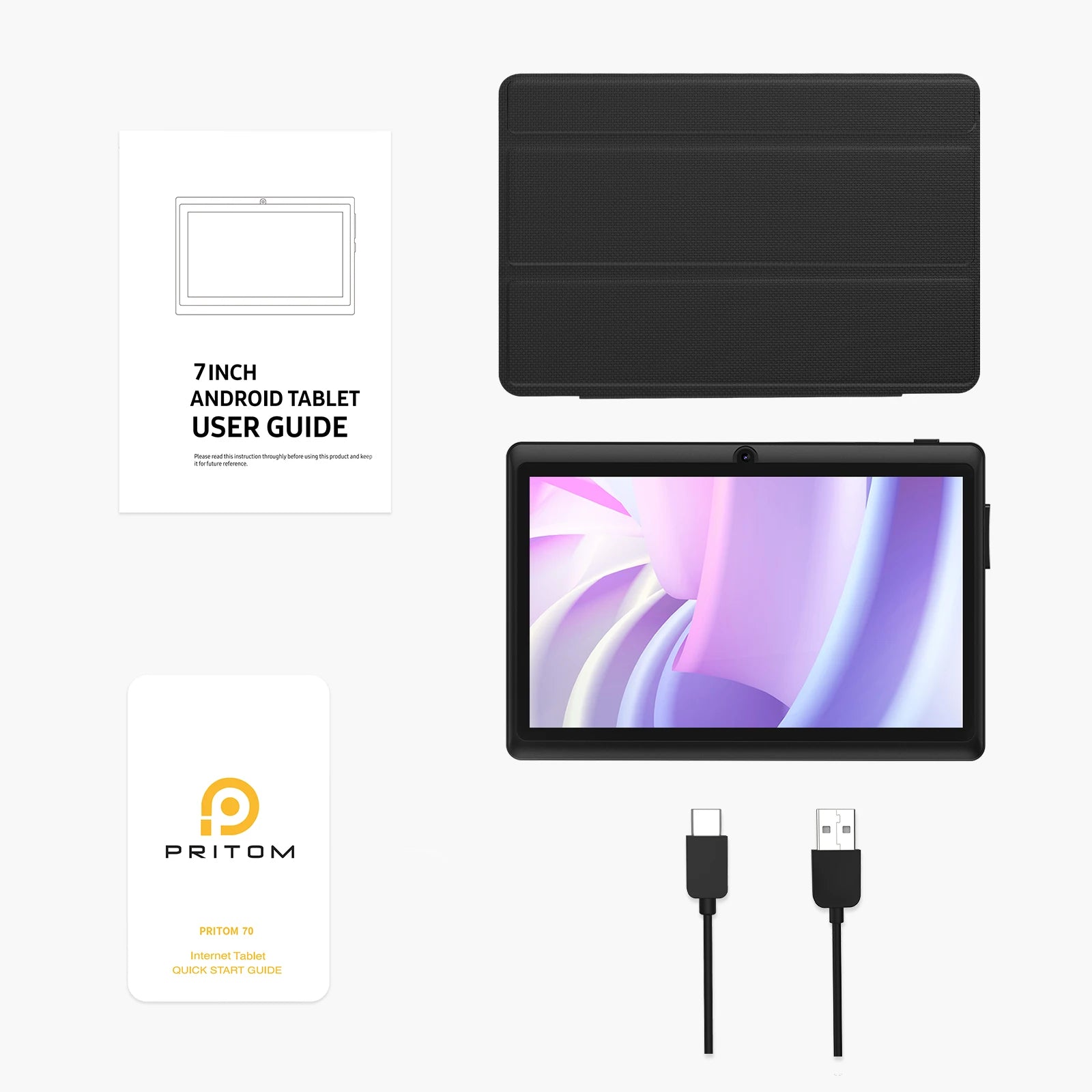 Pritom 7 Inch Quad Core Dual Camera Tablet with Leather Case