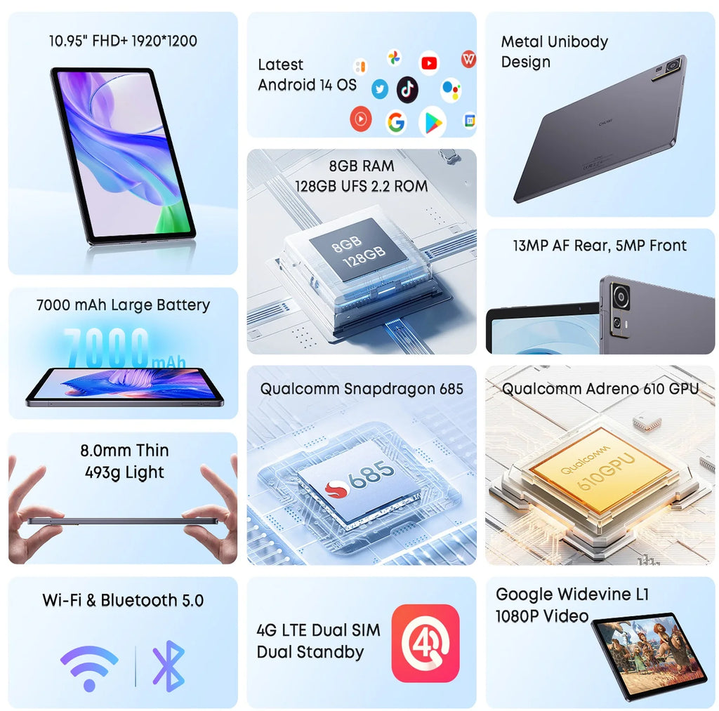 10.95-inch  Android 14 Snapdragon 8 GB  128 GB Rom