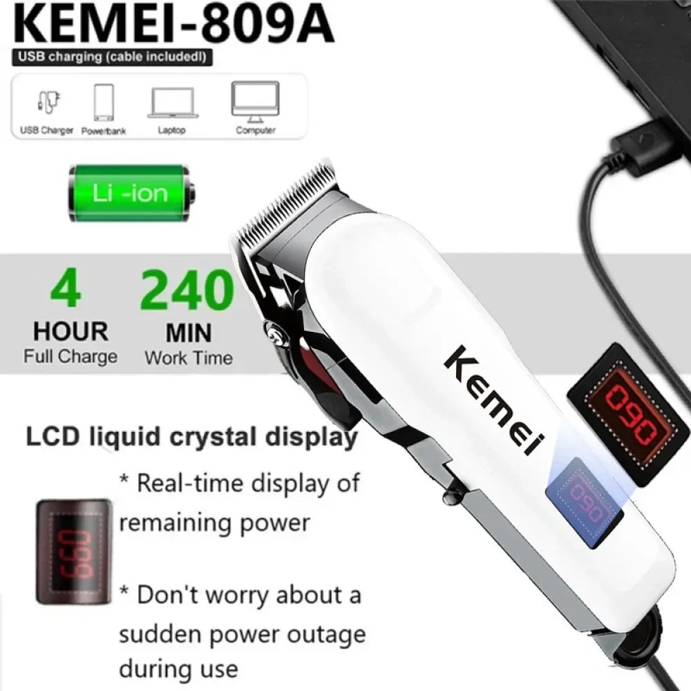 Kemei  Rechargeable Professional Men Hair Clipper Trimmer